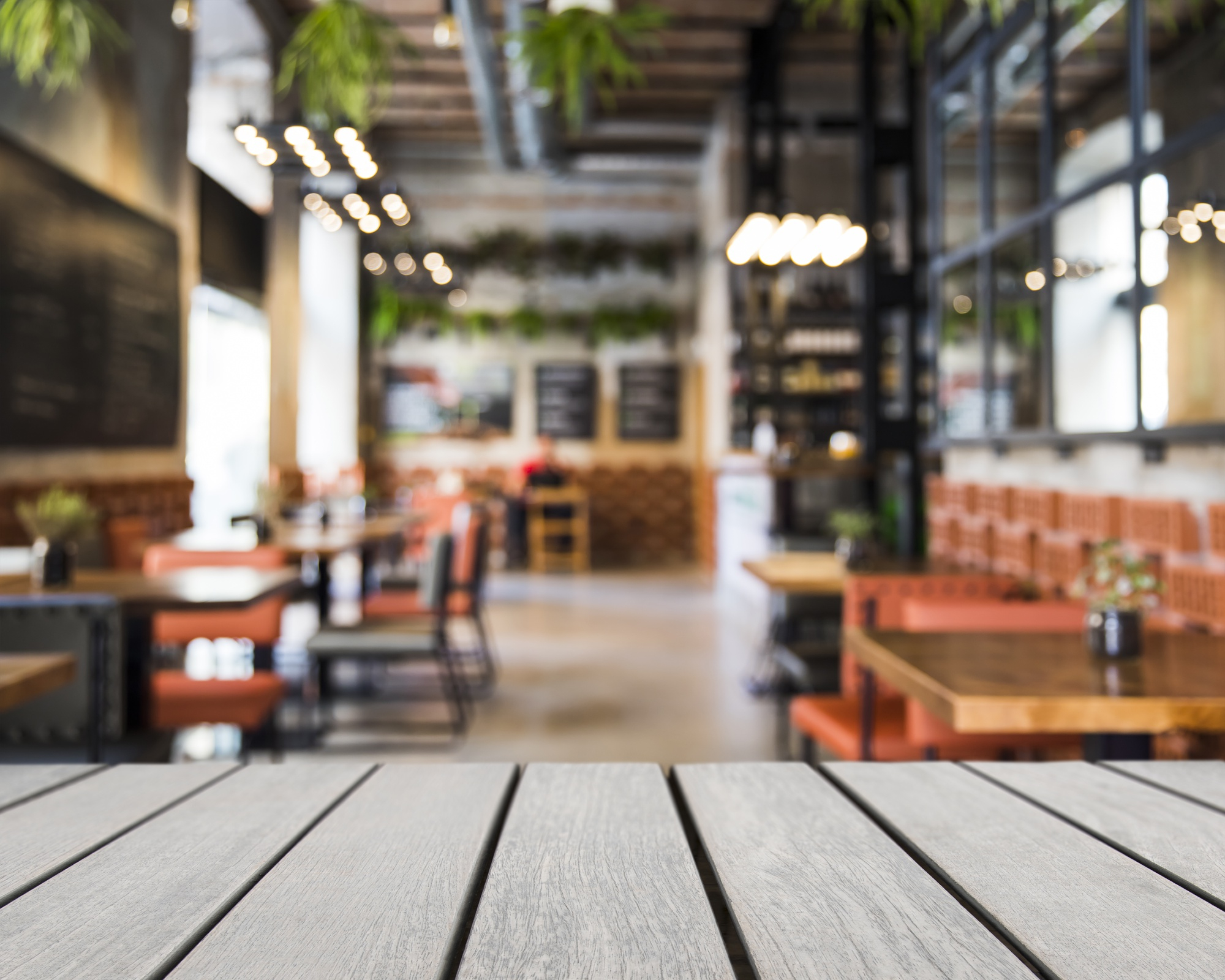 A panoramic view of a modern restaurant dining area